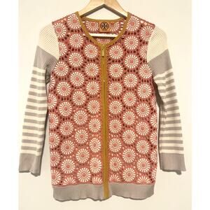 Tory Burch Crochet Floral Full Zip Cardigan Medium
